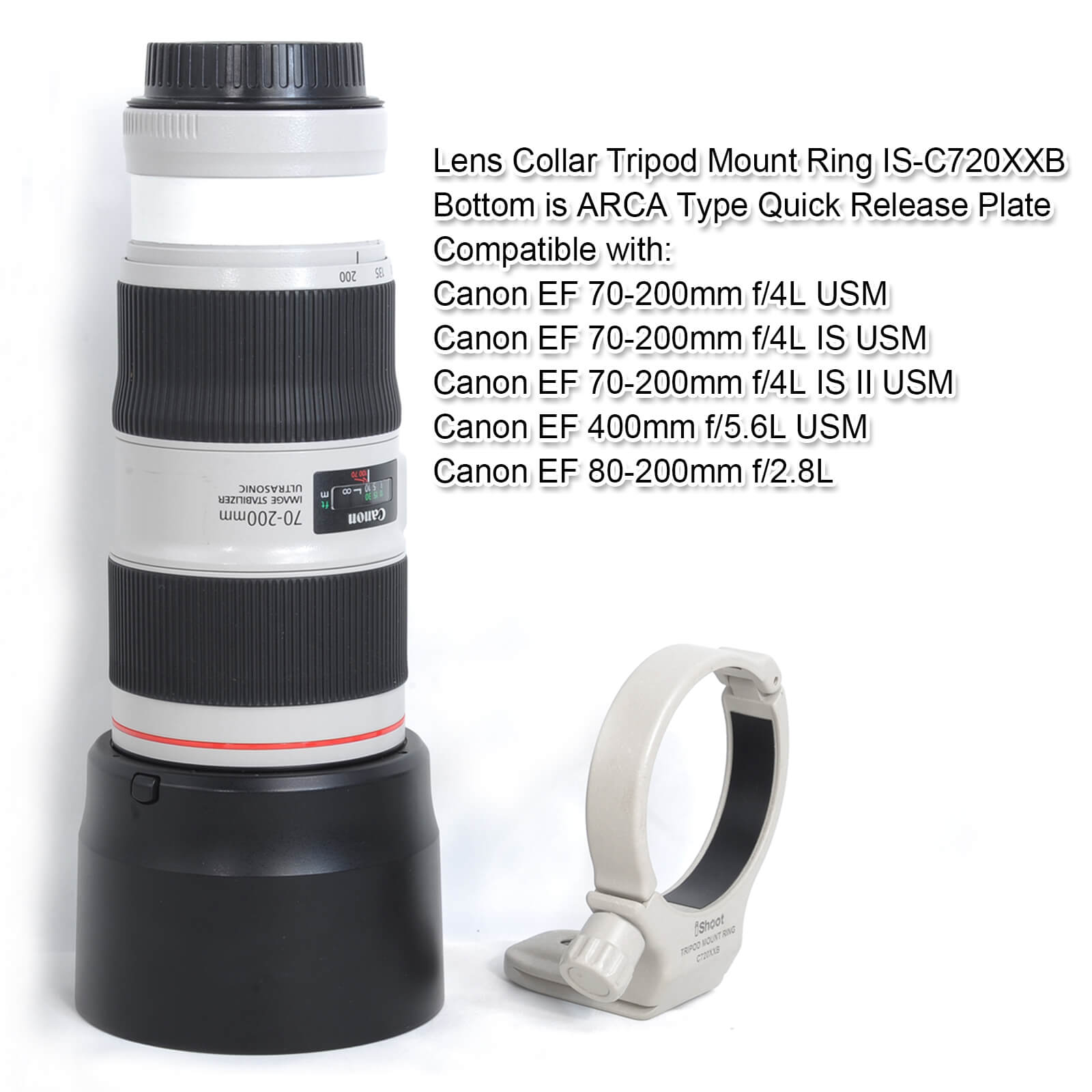 IShoot Metal Tripod Mount Ring For Canon EF 70-200mm F/4L IS II USM Lens – White