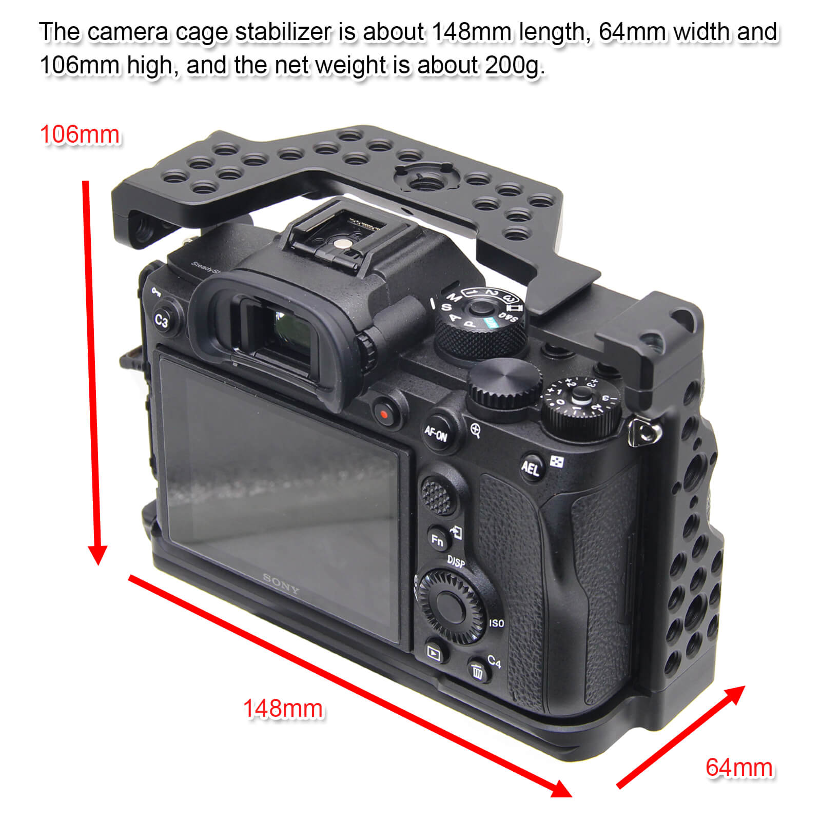 Camera Cage with 1/4 & 3/8 Holes for Sony Alpha a7R IV Mirrorless